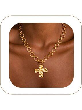 Chunky Gold Heart Necklace for Women | 14K Plated Chain, Trendy Toggle Clasp